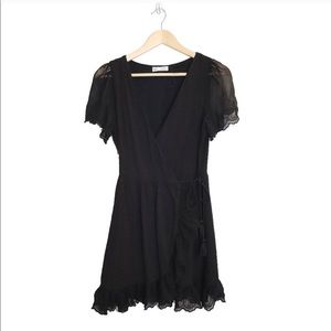 Zara TRF Black Boho Wrap Dress with Lace Detail
